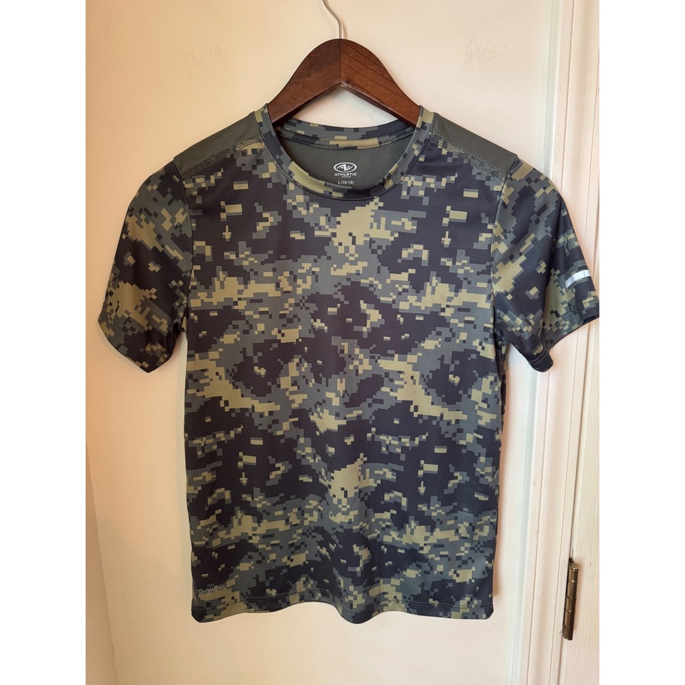 Athletic‎ Works Boys Digital Camo DriWorks Performance T-Shirt Green L 10-12
